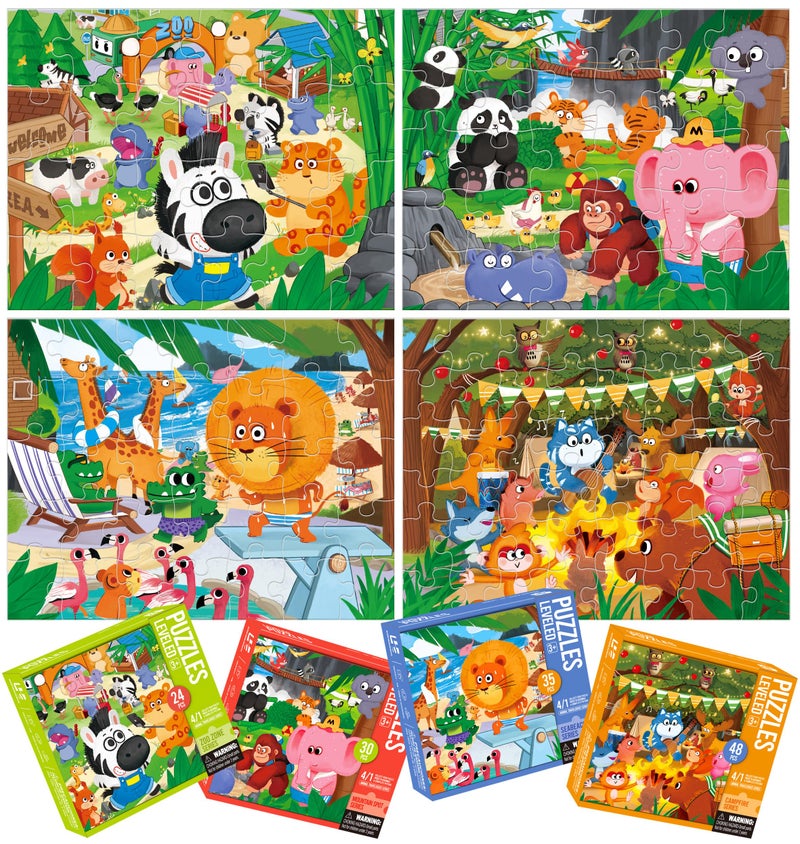 Dotimo kids Dotimo 4Pack Animal Puzzles for Toddlers 35 Lion Elephant Giraffe Monkey Progressive Learning Puzzles 24303548 Piece Educational Games with Storage Box Family Activities Gifts - Image 3