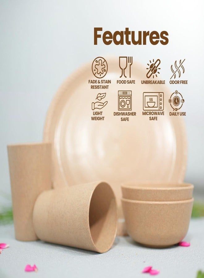 Pacing Grass Microwave Safe Reusable Bamboo Kids Dinner Set (Plates, Bowls-180ml, Kullad-160ml, Spoons) for Toddlers & Kids, Eco-Friendly Bamboo Bio-Composite Dinner Set for Serving Full Meal at Home - Image 4