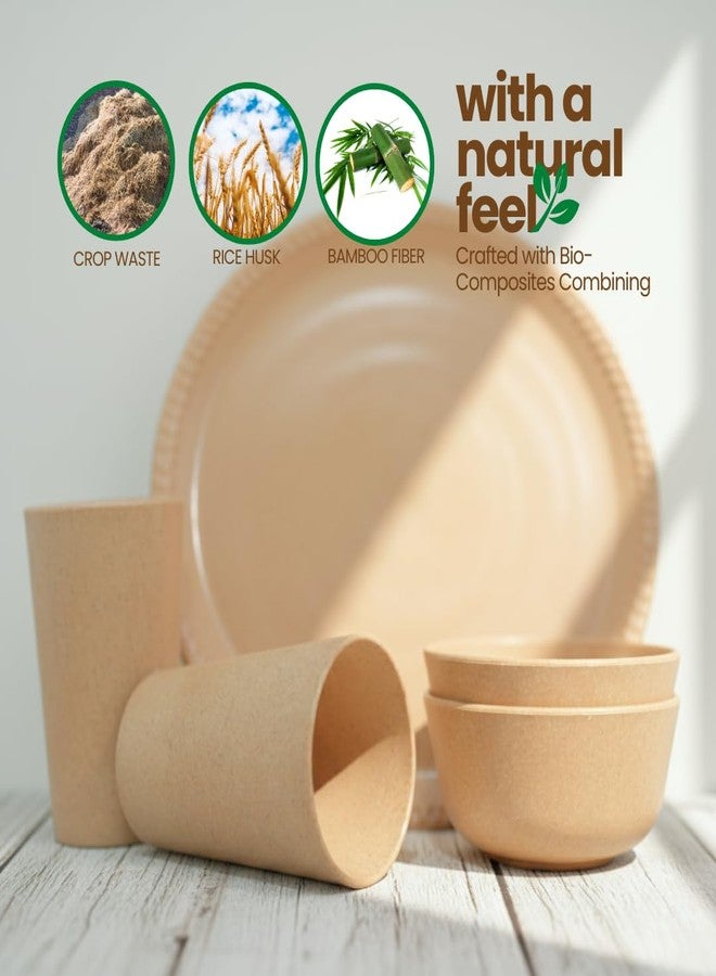 Pacing Grass Microwave Safe Reusable Bamboo Kids Dinner Set (Plates, Bowls-180ml, Kullad-160ml, Spoons) for Toddlers & Kids, Eco-Friendly Bamboo Bio-Composite Dinner Set for Serving Full Meal at Home - Image 2