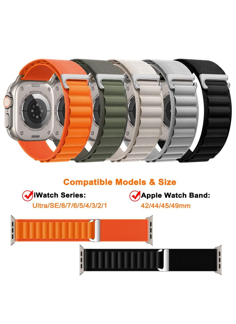 BORTONY - Apple Watch Band 42mm 44mm 45mm 49mm 5Pack Nylon Alpine Loop Band for Men Women with Adjustable Style Sport Strap for iWatch Series Ultra SE 8 7 6 5 4 - Image 1