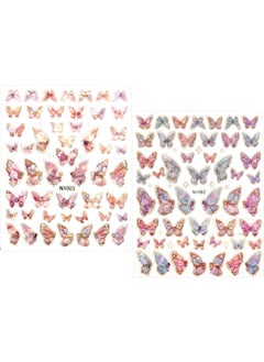 Framendino Framendino, 2 Pack Butterfly Nail Art Stickers 5D Embossed Decal Butterflies Foil for Women DIY Adhesive Sticker 