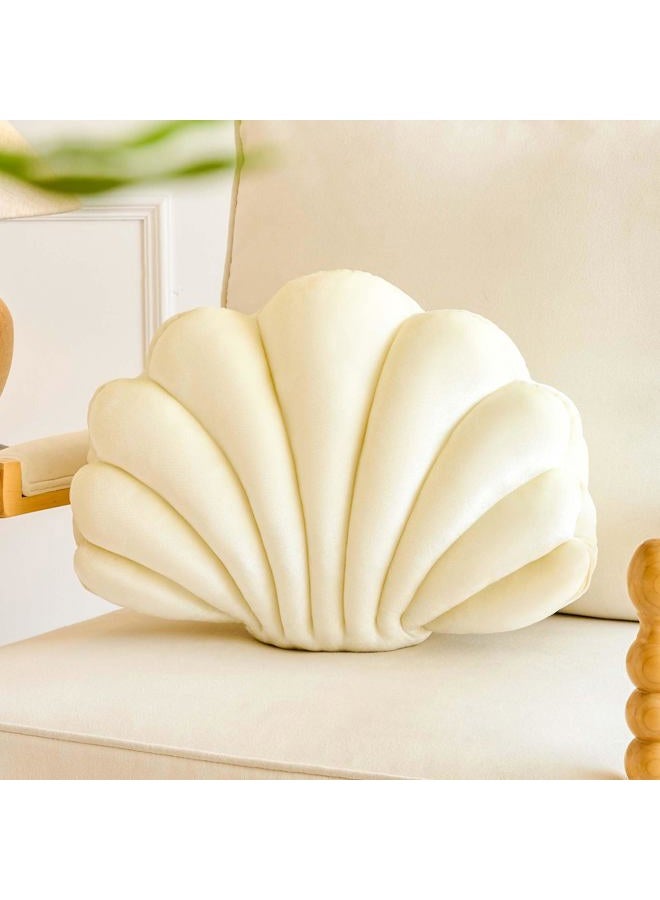 Lfsaaj Cream Seashell Throw Pillows, Shell Shaped Throw Pillows, 13 Inch Soft Velvet Home Decorative Pillow Plush Cushion for Bed Couch Living Sofa Room Decor Accent Throw Pillow - Image 1