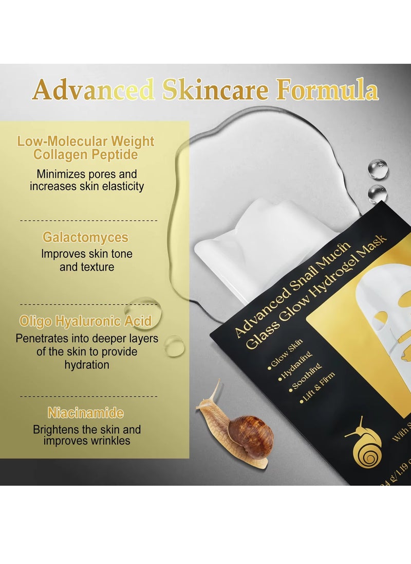 ATOANY 6Pcs Snail Mucin Glass Glow Hydrogel Face Masks Skincare Snail Mucin and Collagen Face Mask Deep Hydrating Firming Lifting Soothing for Women and Men Glass Skin Collagen Facial Mask Sheet  - Image 2