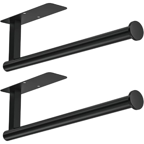 ASTOFLI Paper Towel Holder Under Cabinet No Drilling Self Adhesive Paper Towel Holder Wall Mount for Kitchen Rack Under Counter Napin Holder No Drill RV 304 Stainless Steel Matte Black 2 Pack