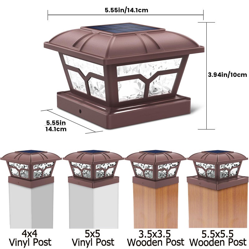 SIEDiNLAR Solar Post Cap Lights Outdoor 2 Color Modes 8 LEDs for 4x4 5x5 6x6 Posts Fence Deck Patio Decoration Warm White & Cool White Lighting Brown (4 Pack) - Image 3