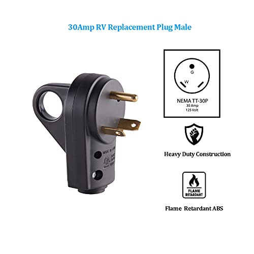 Veepeak 30 Amp RV Plug Male Replacement TT-30P Heavy Duty 125V 30A Rated 3 Prong Electrical Power Connector Extension Cord End with Easy to Grip Handle - Image 2
