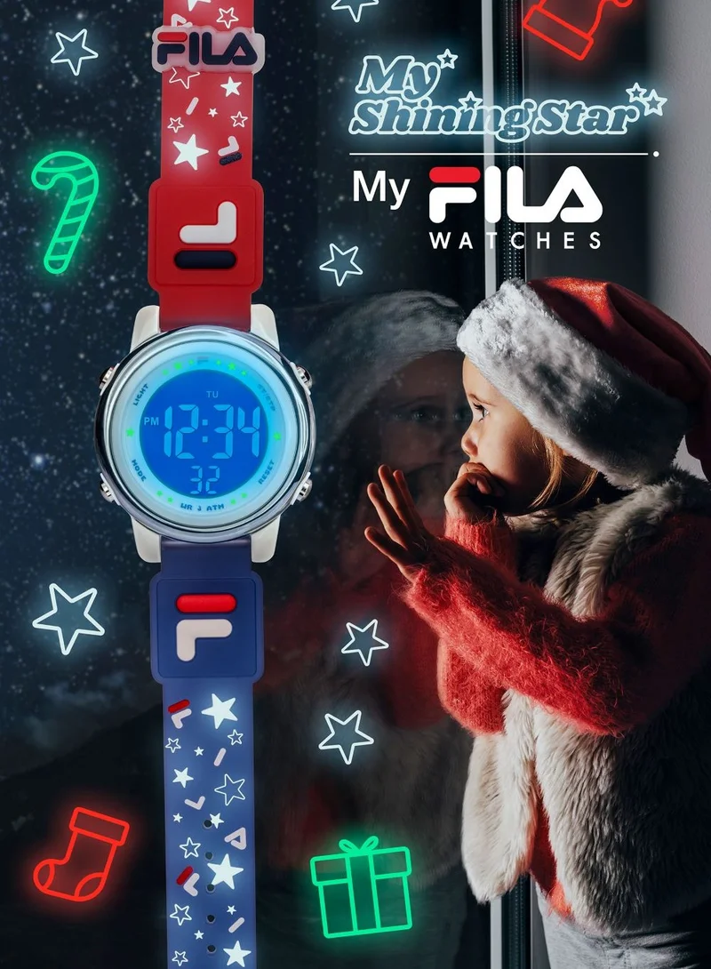 FILA Fila Kids Digital Watch Blue Silicone Strap, 38-218-004, size 34mm
