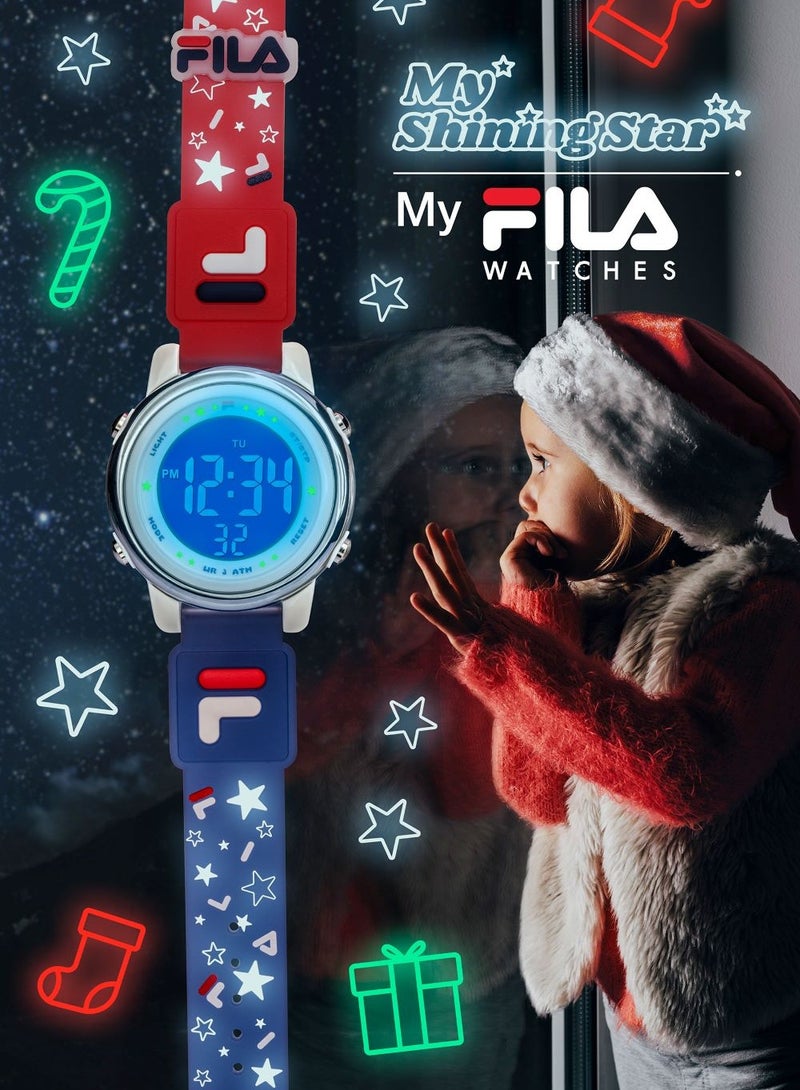 Fila Kids Digital Watch Blue Silicone Strap, 38-218-004, size 34mm - Image 3