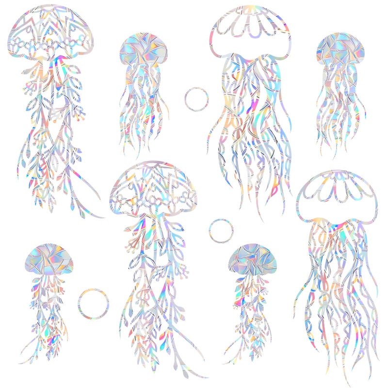 AREAWA 8 Pieces Jellyfish Window Decals for Bird Strikes  AntiCollision Clings to Save BirdsNon Adhesive Vinyl Rainbow Suncatch Stickers Easy Remove No Residue and Reusable