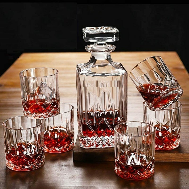 NeWine NeWine Premium Crystal Clear 7Pcs Bar Set, 1 Decanter Bottle(850ml) with 6 Whiskey Glasses(300ml), Perfect for Scotch Whisky Wine Vodka Cocktail Tequila Rum, Best Gift for Men (Opera)  - Image 1