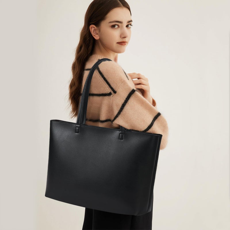 KALIDI FANCY FOREST KALIDI Tote Bag Zipper Shoulder Bag Faux Leather Purses for Women Large Casual Handbag Work Dating College, Black - Image 2