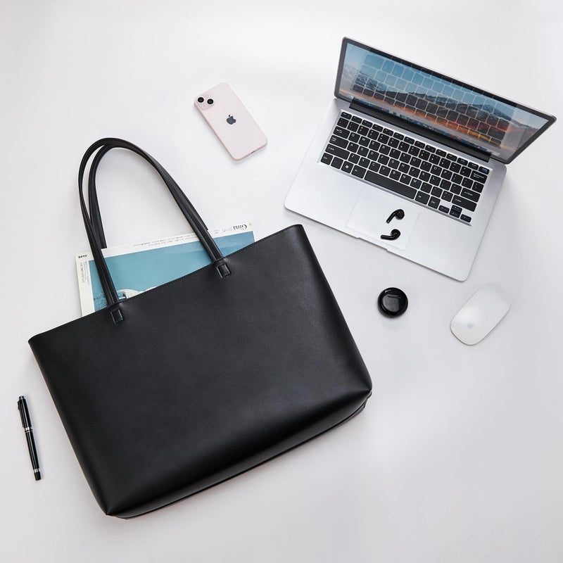 KALIDI FANCY FOREST KALIDI Tote Bag Zipper Shoulder Bag Faux Leather Purses for Women Large Casual Handbag Work Dating College, Black - Image 5