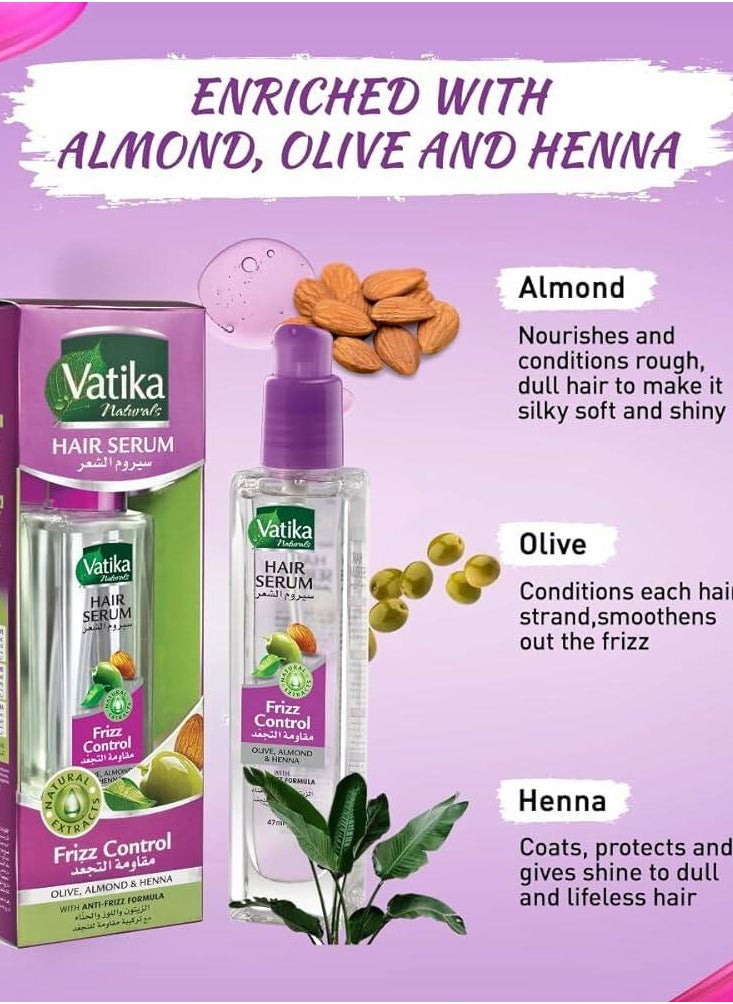 VATIKA Vatika Frizz Control Hair Serum Olive Almond & Henna With Anti-Frizz Formula For Dry & Damaged Hair-47Ml  - Image 3