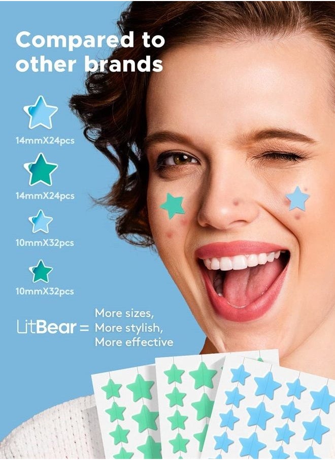 LitBear Star-Shaped Pimple Patch Hydrocolloid Acne Stickers with Tea Tree Oil + Salicylic Acid, Cover Dot for Acne Blemish, Pimples, Whiteheads, Zit, Draw out Oil & Impurities, 112 Dots, 14mm & 10mm  - Image 2