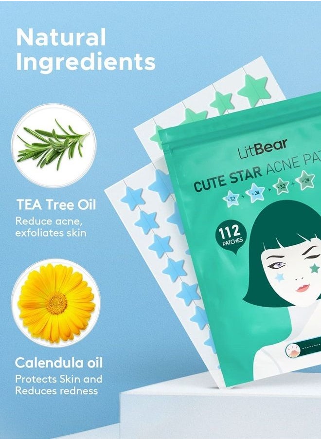 LitBear Star-Shaped Pimple Patch Hydrocolloid Acne Stickers with Tea Tree Oil + Salicylic Acid, Cover Dot for Acne Blemish, Pimples, Whiteheads, Zit, Draw out Oil & Impurities, 112 Dots, 14mm & 10mm  - Image 5