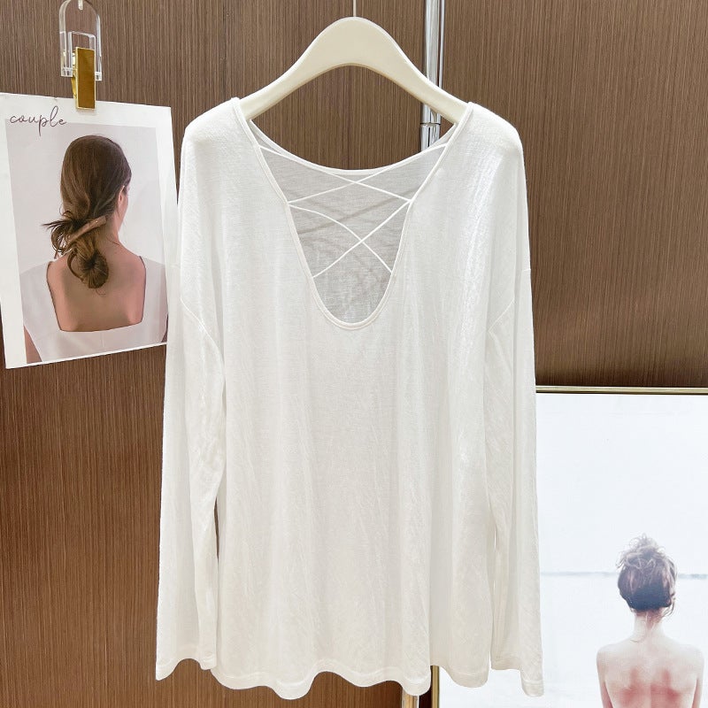 Long-Sleeved T-Shirt For Women Early Autumn Design Niche Thin Backless Cross Top Bottoming Shirt Inner Wear - Image 1