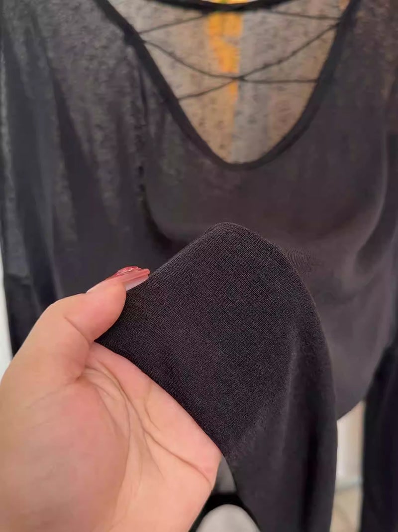 Long-Sleeved T-Shirt For Women Early Autumn Design Niche Thin Backless Cross Top Bottoming Shirt Inner Wear - Image 4