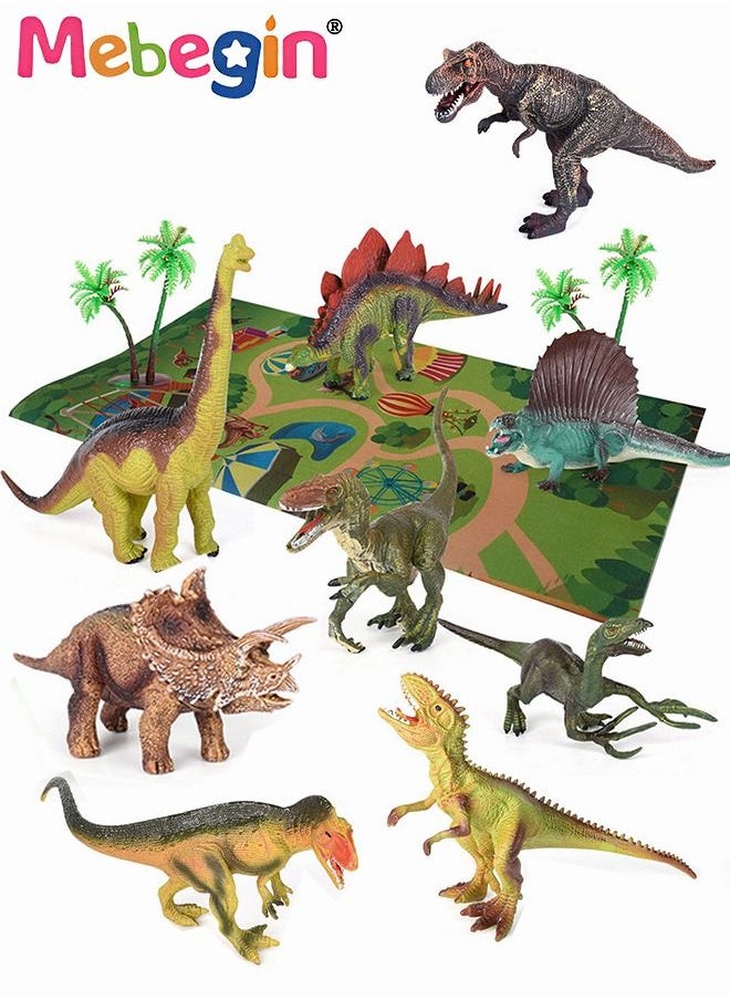 Realistic Dinosaurs Figures with Play Mat Figure Activity Play Plastic Dinosaur Playset Trees to Create a Dino World Includes T-rex, Triceratops, Velociraptor, Gift for Toddler 