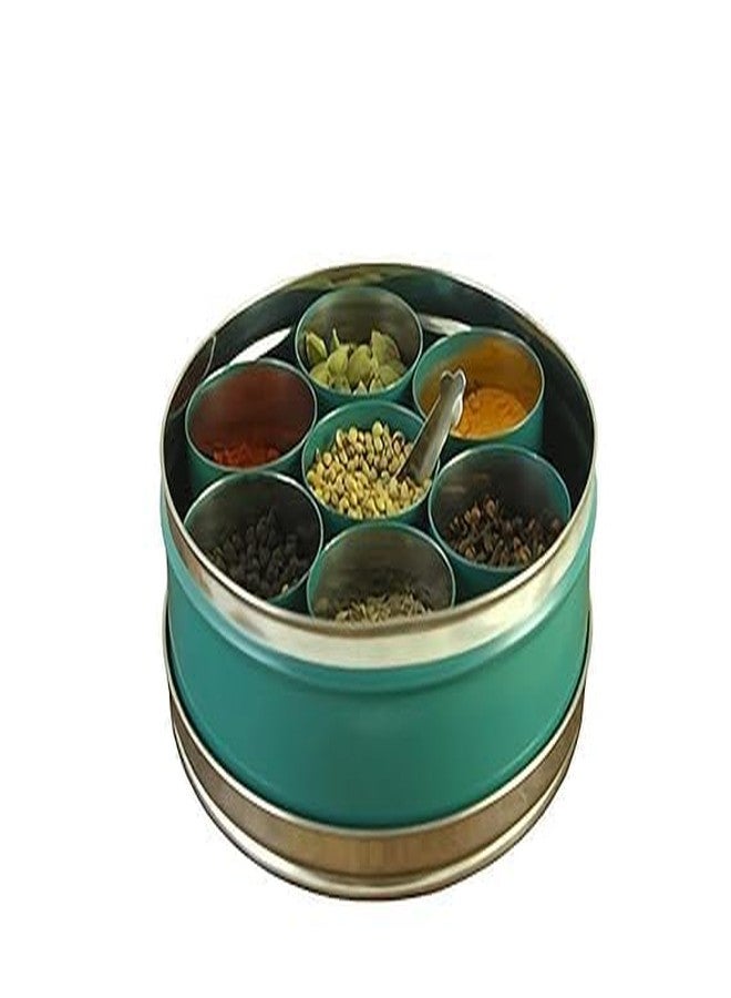 SHIFA CRAFT Stainless Steel Masala Container for Kitchen Storage - Spice Organizer Box/Dabba With 7 Container and Small Spoon (blue) - Image 3
