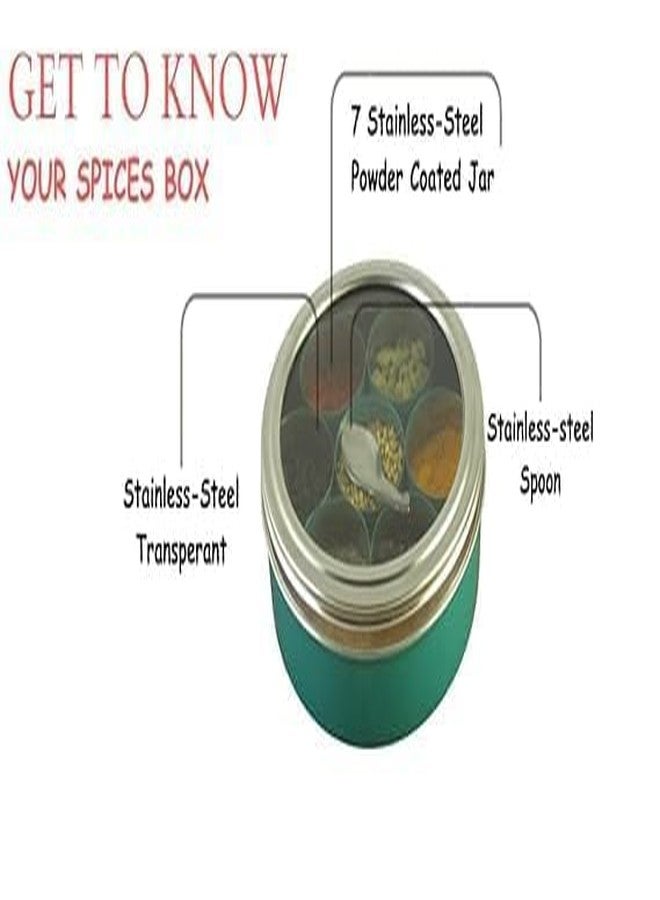 SHIFA CRAFT Stainless Steel Masala Container for Kitchen Storage - Spice Organizer Box/Dabba With 7 Container and Small Spoon (blue) - Image 4