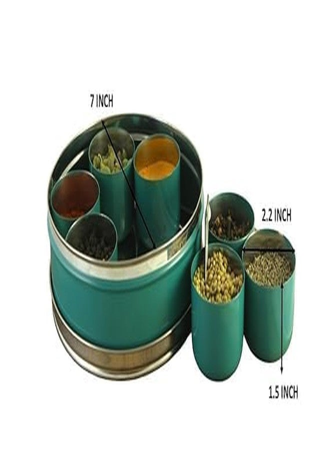SHIFA CRAFT Stainless Steel Masala Container for Kitchen Storage - Spice Organizer Box/Dabba With 7 Container and Small Spoon (blue) - Image 2
