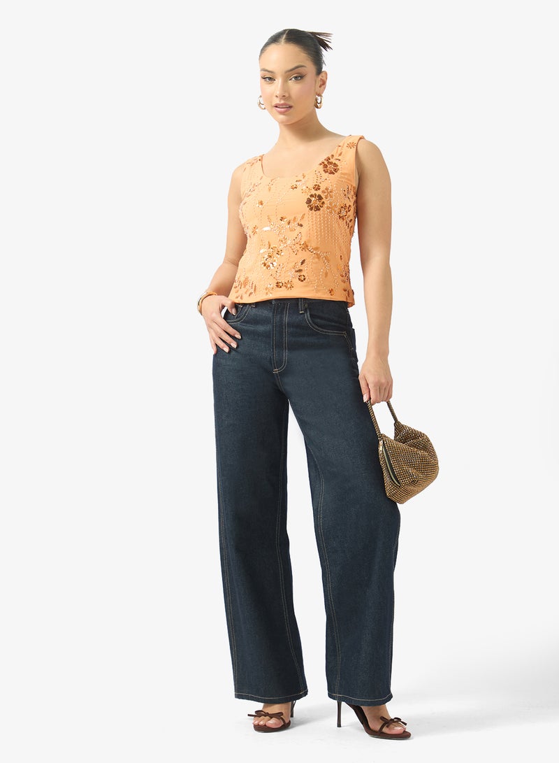 Ginger Square Neck Sequin Embellished Top - Image 4