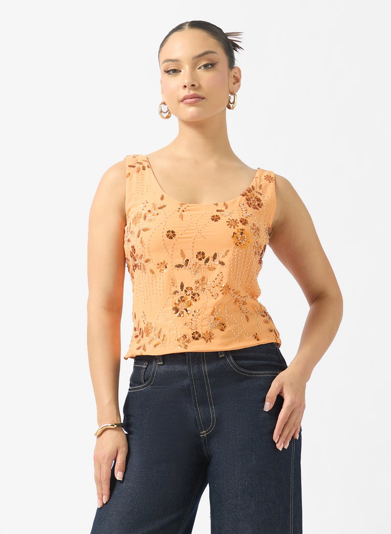 Ginger Square Neck Sequin Embellished Top - Image 1