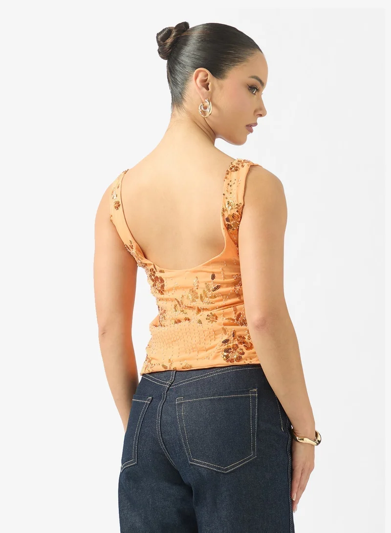 Ginger Square Neck Sequin Embellished Top
