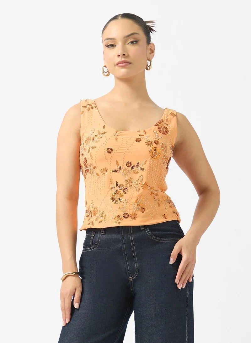 Ginger Square Neck Sequin Embellished Top