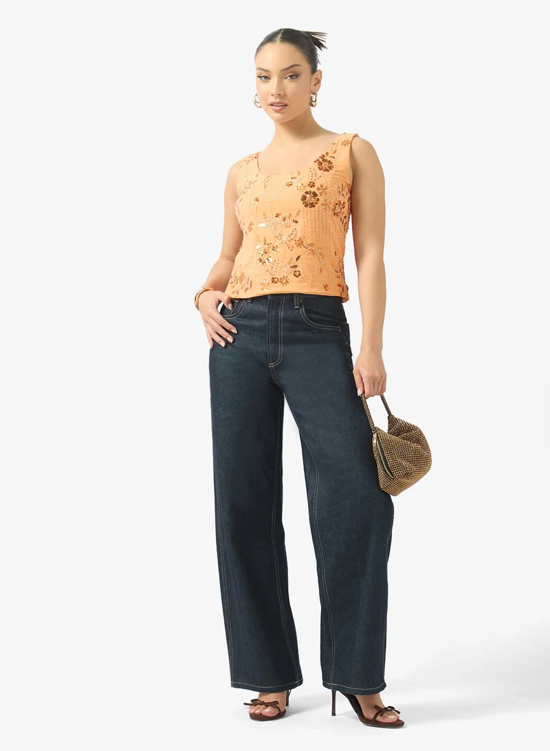 Ginger  Square Neck Sequin Embellished Top for Women | Best Price UAE