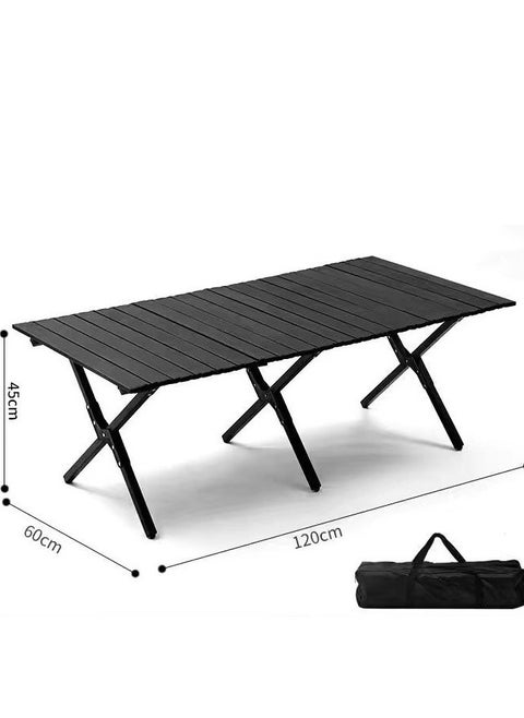 Black Folding camping table carbon steel portable roll-up picnic table for 4-6 person BBQ Party Large Size 120*60*45cm