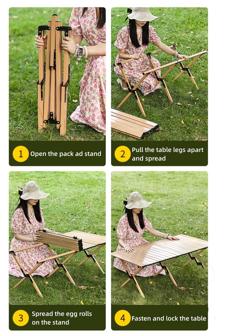 Generic - Black Folding camping table carbon steel portable roll-up picnic table for 4-6 person BBQ Party Large Size 120*60*45cm - Image 1