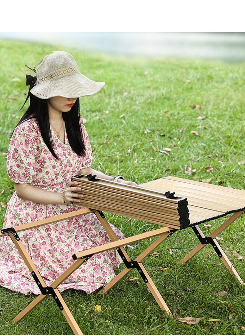Generic - Black Folding camping table carbon steel portable roll-up picnic table for 4-6 person BBQ Party Large Size 120*60*45cm - Image 1