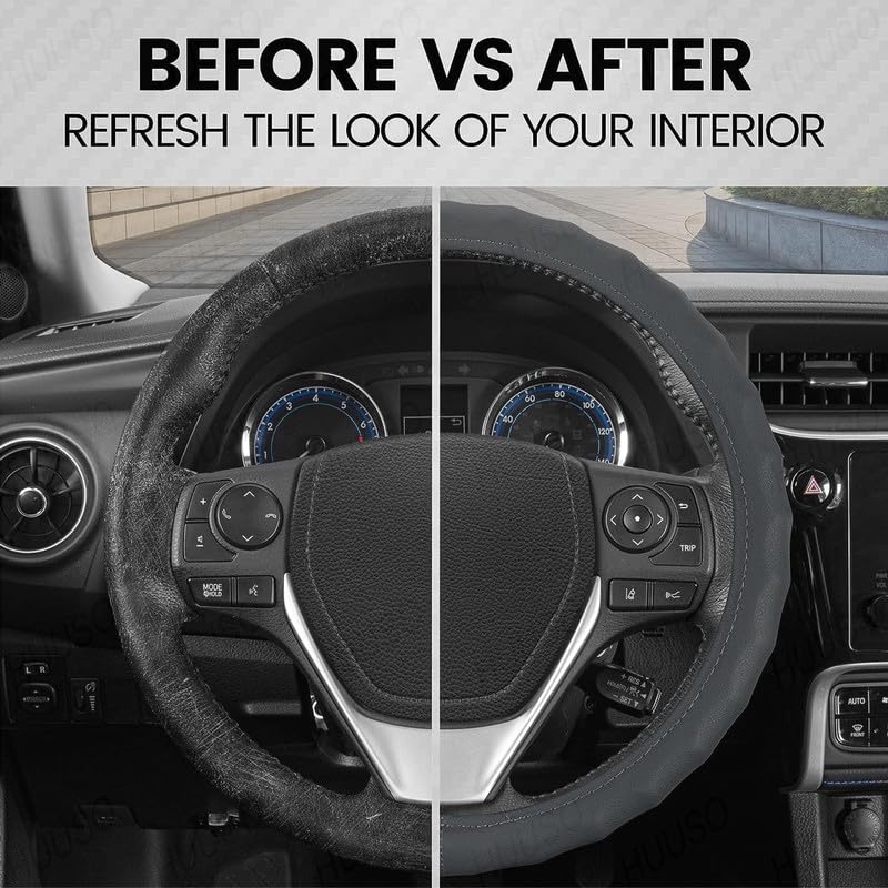 HUUSO Grey Microfiber Leather Steering Wheel Cover, Finger Grip Design, Breathable, Anti-Slip, Odorless, Compatible with Maruti Suzuki Jimny (2023) - Image 3