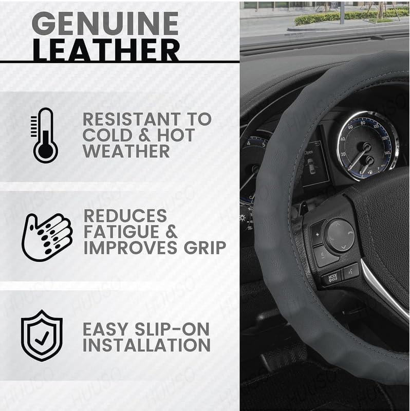 HUUSO Grey Microfiber Leather Steering Wheel Cover, Finger Grip Design, Breathable, Anti-Slip, Odorless, Compatible with Maruti Suzuki Jimny (2023) - Image 2