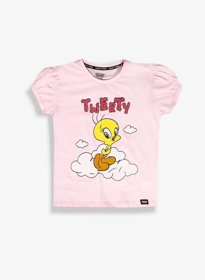 Looney Tunes Graphic Print Round Neck Fashion T-shirt
