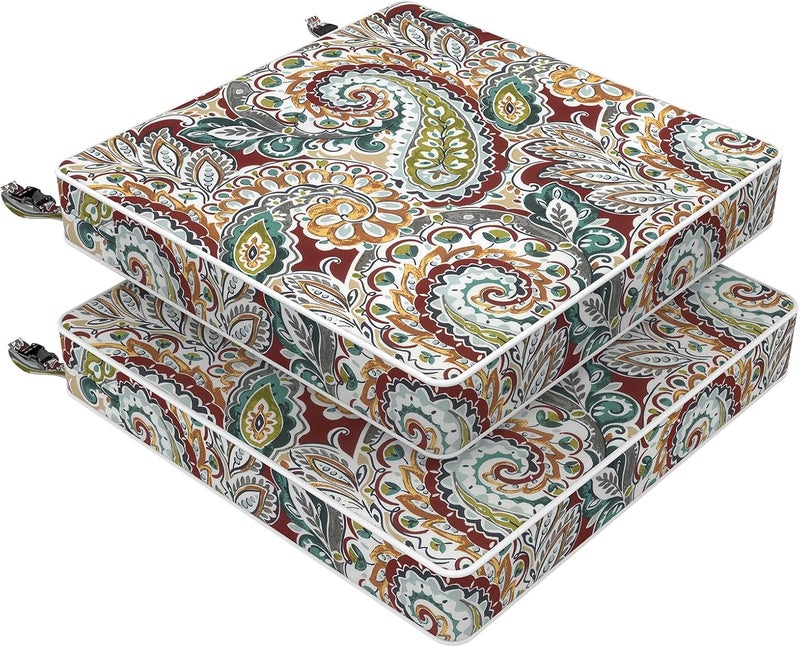 LVTXIII Outdoor Chair Cushions 20x20x3 Inch, Square Water-Repellent Patio Seat Cushions with Ties & Hidden Zipper, 2 Pack Thick Foam Chair Pads for Garden Furniture, Vibrant Paisley - Image 1