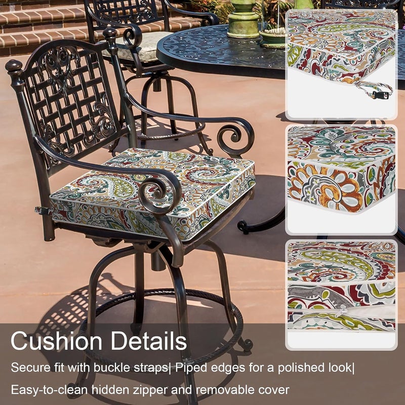 LVTXIII Outdoor Chair Cushions 20x20x3 Inch, Square Water-Repellent Patio Seat Cushions with Ties & Hidden Zipper, 2 Pack Thick Foam Chair Pads for Garden Furniture, Vibrant Paisley - Image 4