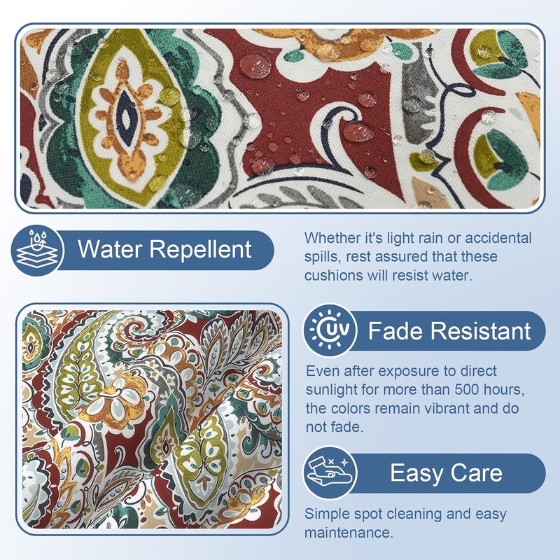 LVTXIII Outdoor Chair Cushions 20x20x3 Inch, Square Water-Repellent Patio Seat Cushions with Ties & Hidden Zipper, 2 Pack Thick Foam Chair Pads for Garden Furniture, Vibrant Paisley - Image 5