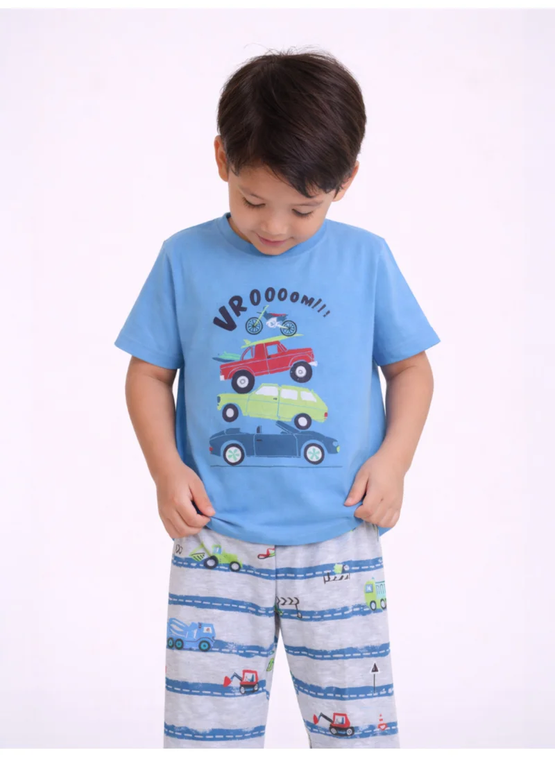 Victor And Jane  Boys Car Print Cotton Pajama Set – T-Shirt & Full Pants Nightwear for Men | Best Price UAE