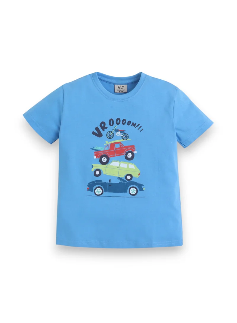 Victor And Jane  Boys Car Print Cotton Pajama Set – T-Shirt & Full Pants Nightwear for Men | Best Price UAE