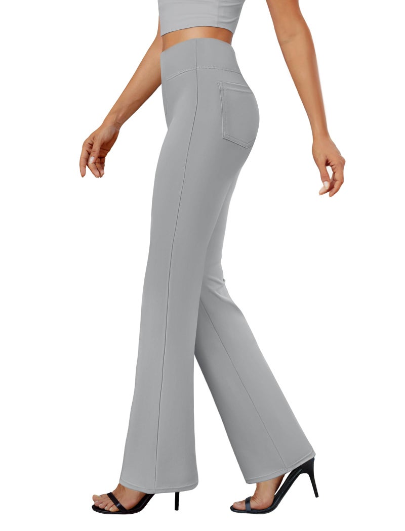 DLOODA Womens Bootcut Dress Pants Business Casual Work Pants with Pockets High Waist Stretchy Trousers Pull On Office Slacks Grey - Image 1