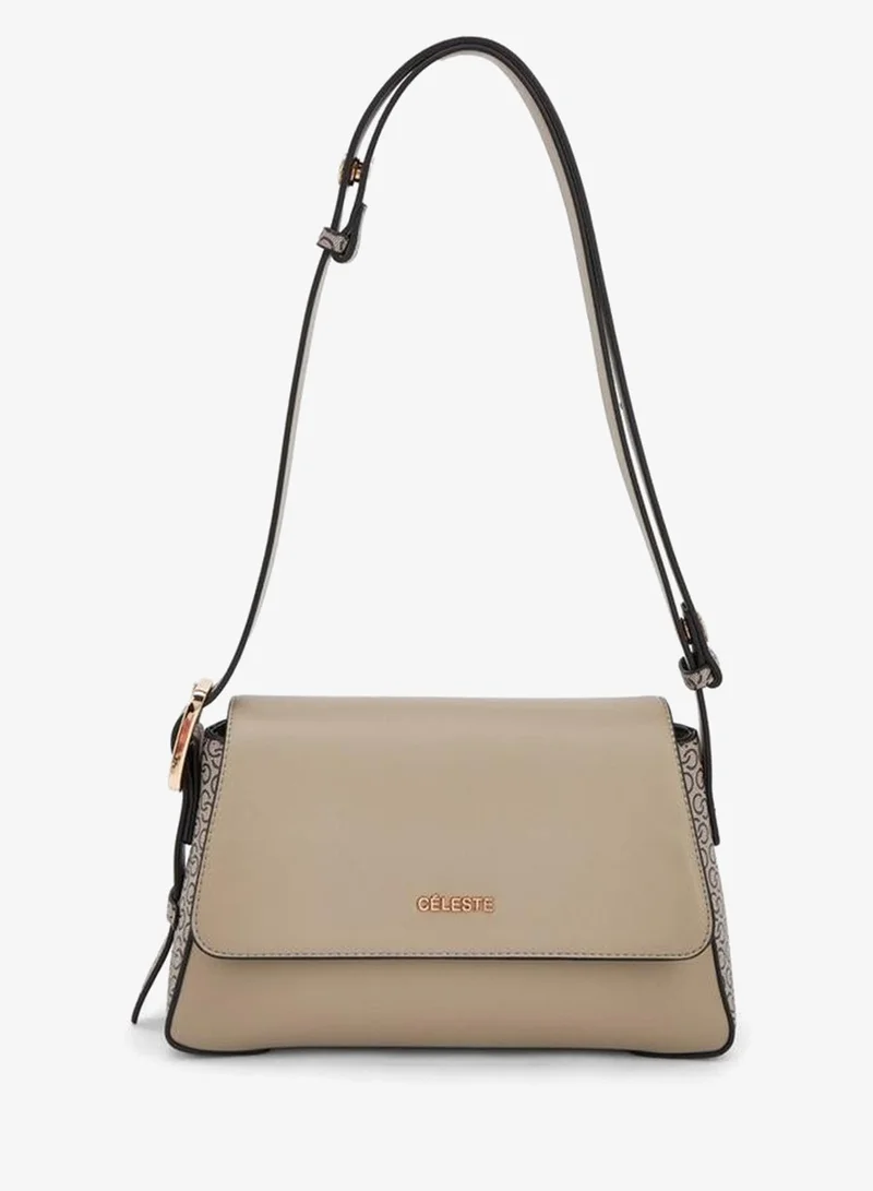 Celeste Textured Panel Shoulder Bag With Button Closure