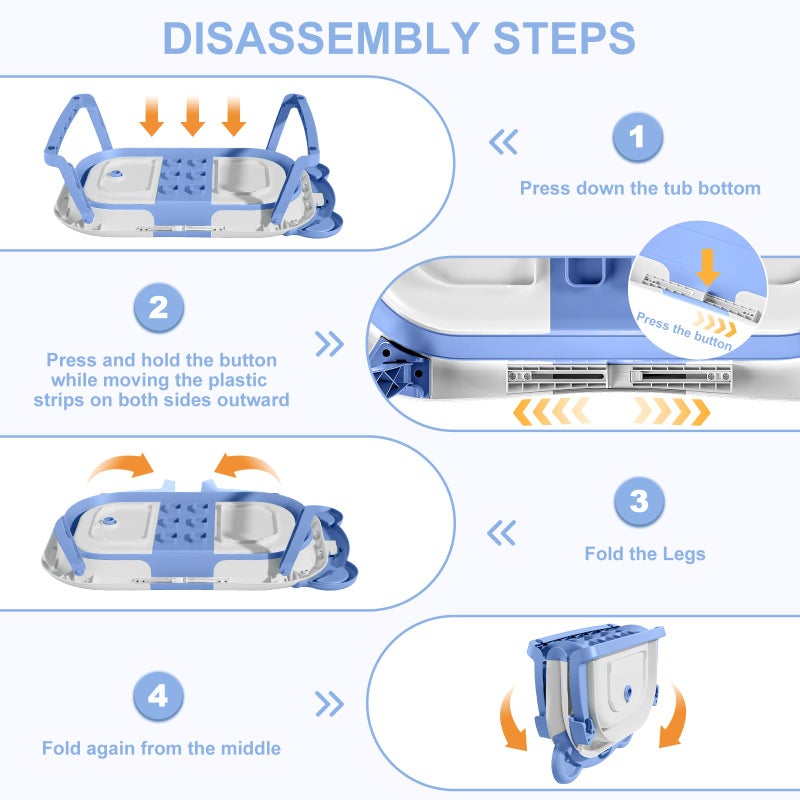 MoreFeel Collapsible Baby Bathtub for Newborn with Thermometer & 1 Hooded Towel & 1 Soft Floating Cushion,Portable Travel Bathtub with Drain Hole, Durable Foldable Baby Tubs for Infants to Toddler - Image 5