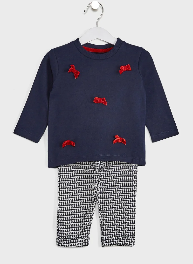 Nautinati Bow Pure T-Shirt With Houndstooth Print Trousers
