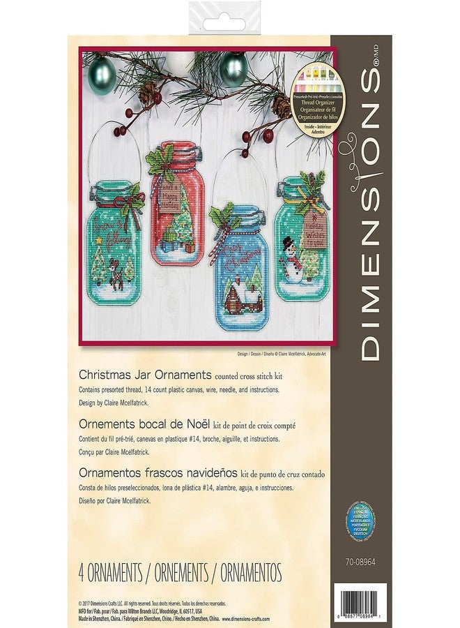 Dimensions 70-08964 Counted Cross Stitch Holiday Mason Jar Ornament Kit, 4pc - Image 1