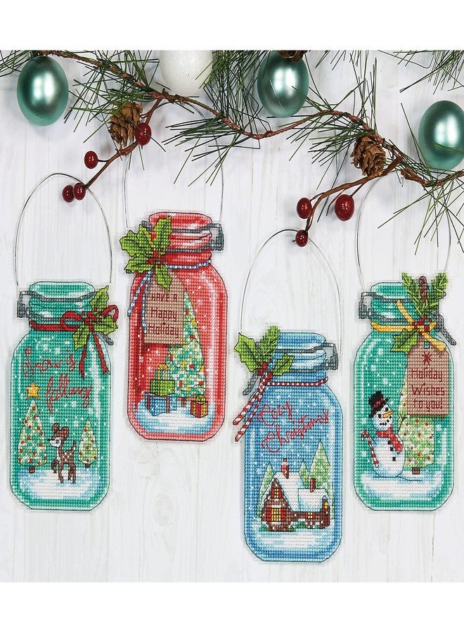 Dimensions 70-08964 Counted Cross Stitch Holiday Mason Jar Ornament Kit, 4pc - Image 3