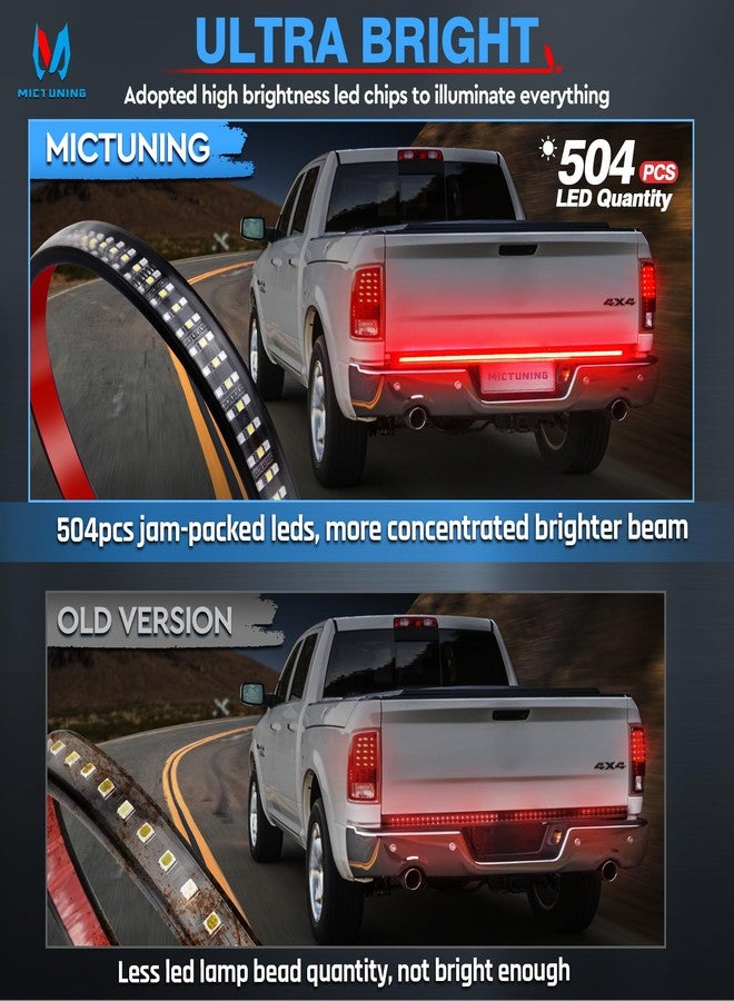 MICTUNING 60 inches Red Sequential Turn Signal Brake Running White Reverse Lights, Triple Row 504 LEDs Tailgate Strip Light Waterproof for Ford F150/RAM 2500 - Image 2