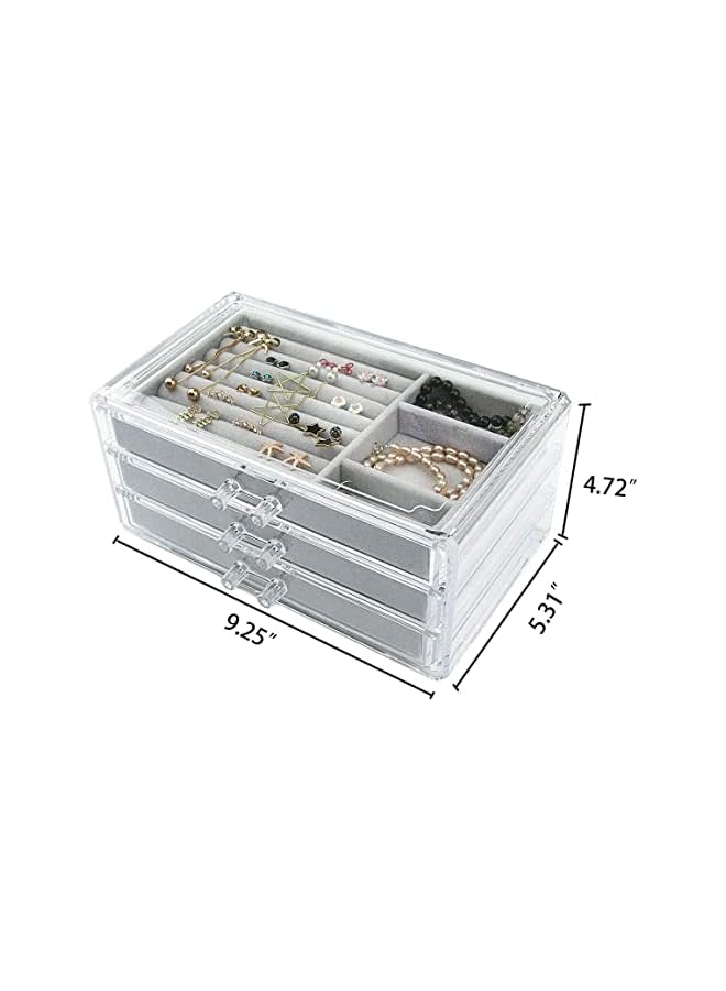 The Bros Acrylic Jewelry Organizer Box with 3 Drawers, Earring Jewelry Organizer Clear Jewelry Box for Women, Detachable Velvet Jewelry Display Case for Earring, Rings, Necklace Display Holde - Image 4