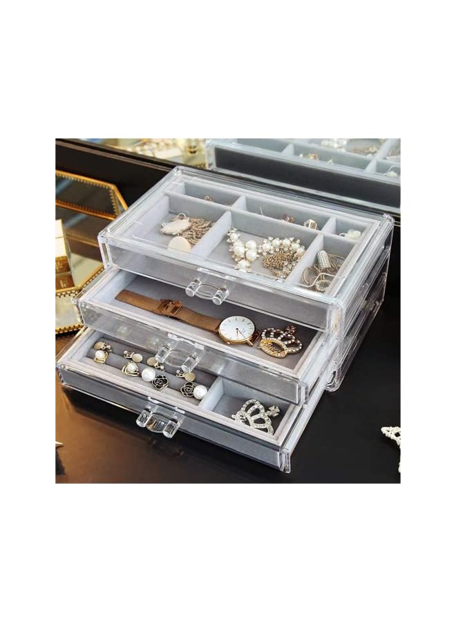 The Bros Acrylic Jewelry Organizer Box with 3 Drawers, Earring Jewelry Organizer Clear Jewelry Box for Women, Detachable Velvet Jewelry Display Case for Earring, Rings, Necklace Display Holde - Image 5